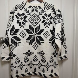 RARE VTG Michael Simon Cream And Black Beaded Nordic Sweater Cardigan One Size